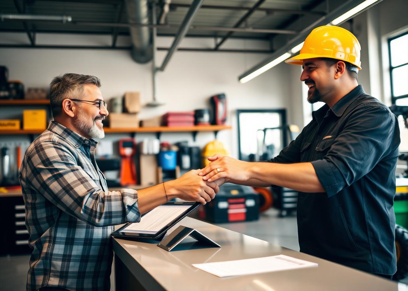 Atendimento em locadora com contrato assinado no tablet